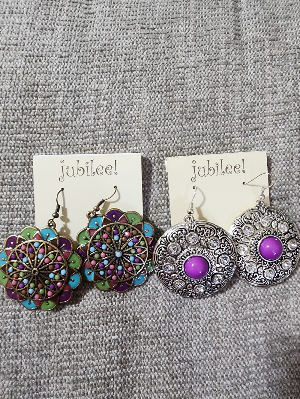 Women's Colorful Floral & Silver Purple Drop Earrings - Set of 2 Jubilee!